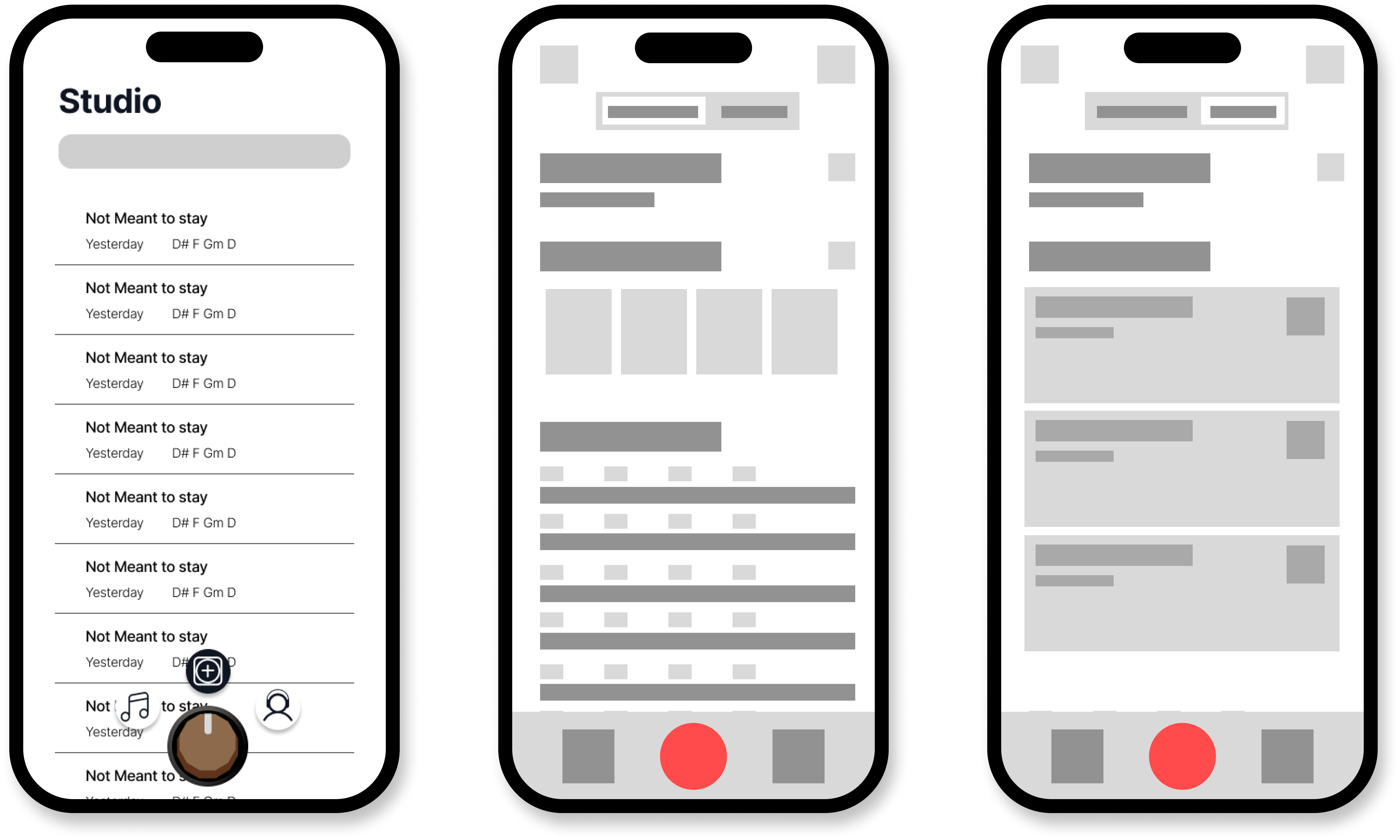 Low-fidelity Chordio wireframes