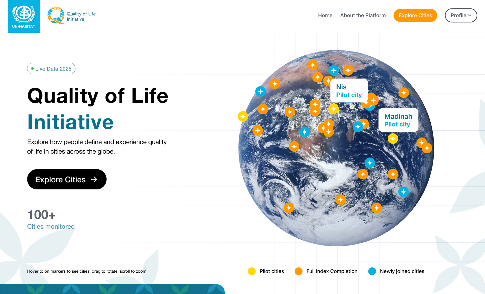 Redesigned landing page with clear CTA and labeled cities